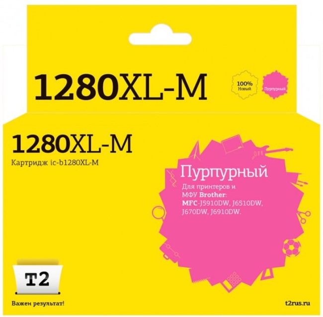 Струйный картридж T2 IC-B1280XL-M для принтеров Brother MFC-J5910DW/ J6510DW/ J6710DW/ J6910DW, пурпурный Струйный картридж T2 IC-B1280XL-M для принтеров Brother MFC-J5910DW/ J6510DW/ J6710DW/ J6910DW, пурпурный