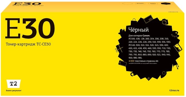 Лазерный картридж T2 TC-CE30 для принтеров Canon FC 108/ 128/ 206/ 208/ 210/ 220/ 228/ 230/ 310/ 330/ PC330/ 760/ 860 (4000 стр.) черный