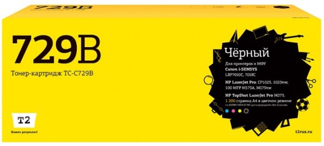 Лазерный картридж T2 TC-C729B для принтеров HP LJ Pro CP1025/ Canon i-SENSYS LBP7010C (1200 стр.) черный, с чипом Лазерный картридж T2 TC-C729B для принтеров HP LJ Pro CP1025/ Canon i-SENSYS LBP7010C (1200 стр.) черный, с чипом