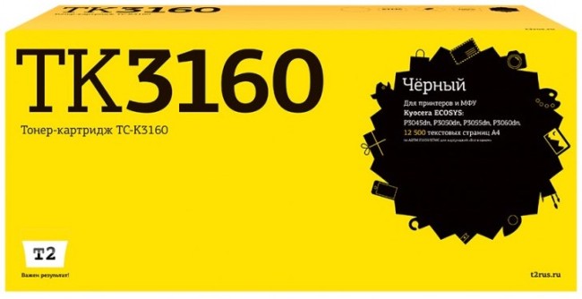 Тонер-картридж T2 TC-K3160 для принтеров Kyocera P3045dn/ P3050dn/ P3055dn/ P3060dn (12500 стр.) черный, с чипом Тонер-картридж T2 TC-K3160 для принтеров Kyocera P3045dn/ P3050dn/ P3055dn/ P3060dn (12500 стр.) черный, с чипом