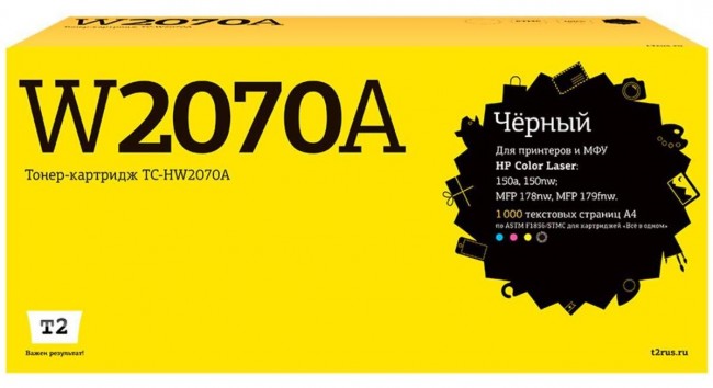 Лазерный картридж T2 TC-HW2070A для принтеров HP Color Laser 150a/ 150nw/ MFP 178nw/ MFP 179fnw (1000 стр.) черный, с чипом Лазерный картридж T2 TC-HW2070A для принтеров HP Color Laser 150a/ 150nw/ MFP 178nw/ MFP 179fnw (1000 стр.) черный, с чипом
