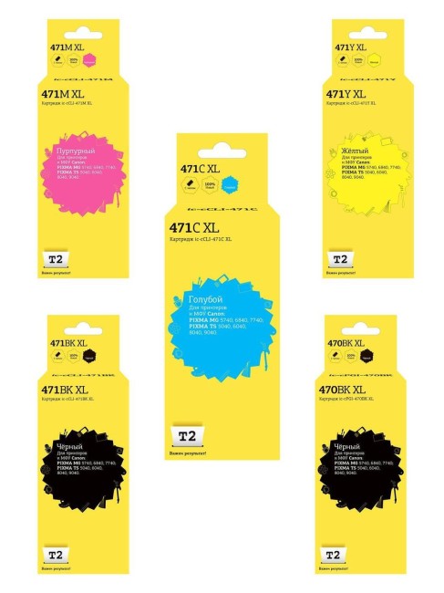 Комплект картриджей T2 IC-CCLI-471XL_MP для принтеров Canon PGI-470BK XL/ CLI-471 XL, пигментный черный, черный, голубой, пурпурный, желтый Комплект картриджей T2 IC-CCLI-471XL_MP для принтеров Canon PGI-470BK XL/ CLI-471 XL, пигментный черный, черный, голубой, пурпурный, желтый