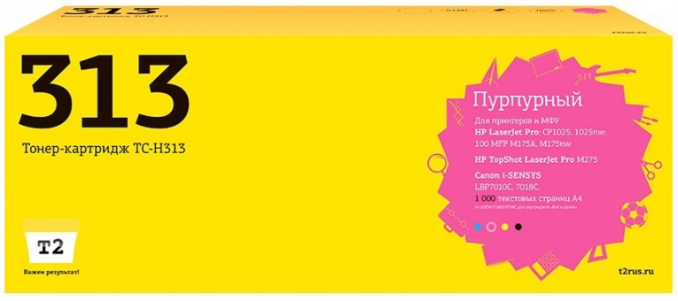 Лазерный картридж T2 TC-H313 для принтеров HP Color LaserJet Pro CP1025/ Pro 100 MFP M175A (1000 стр.) пурпурный, с чипом Лазерный картридж T2 TC-H313 для принтеров HP Color LaserJet Pro CP1025/ Pro 100 MFP M175A (1000 стр.) пурпурный, с чипом