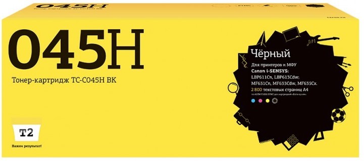 Лазерный картридж T2 TC-C045H BK для принтеров Canon i-SENSYS LBP611Cn/ 613Cdw/ MF631Cn/ 633Cdw/ 635Cx (2800 стр.) черный, с чипом Лазерный картридж T2 TC-C045H BK для принтеров Canon i-SENSYS LBP611Cn/ 613Cdw/ MF631Cn/ 633Cdw/ 635Cx (2800 стр.) черный, с чипом