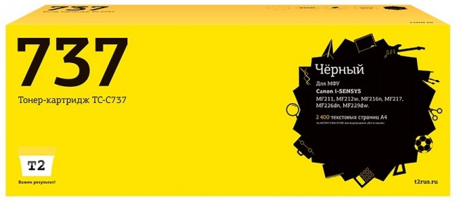 Лазерный картридж T2 TC-C737 для принтеров Canon i-SENSYS MF211/ 212w/ 216n/ 217w/ 226dn/ 229dw/ 231/ 232w (2400 стр.) черный, с чипом Лазерный картридж T2 TC-C737 для принтеров Canon i-SENSYS MF211/ 212w/ 216n/ 217w/ 226dn/ 229dw/ 231/ 232w (2400 стр.) черный, с чипом