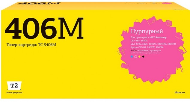 Лазерный картридж T2 TC-S406M для принтеров Samsung CLP-365/ CLX-3300/ 3305/ Xpress C410 (1000 стр.) пурпурный, с чипом