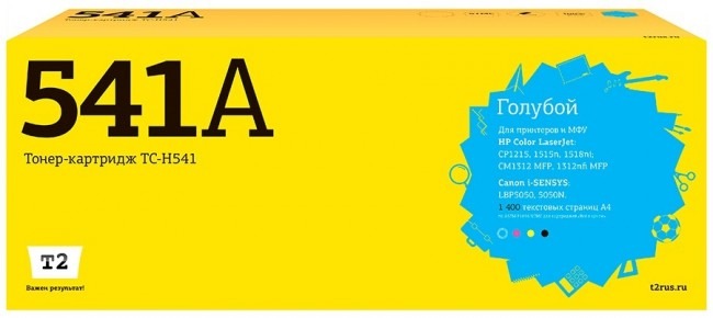 Лазерный картридж T2 TC-H541 для принтеров HP Color LaserJet CP1215/ CP1515n/ Canon 716C (1400 стр.) голубой, с чипом