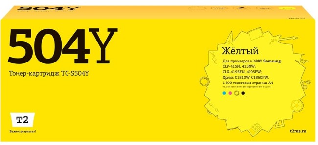 Лазерный картридж T2 TC-S504Y для принтеров Samsung CLP-415/ CLX-4195/ Xpress C1810W (1800 стр.) желтый, с чипом Лазерный картридж T2 TC-S504Y для принтеров Samsung CLP-415/ CLX-4195/ Xpress C1810W (1800 стр.) желтый, с чипом