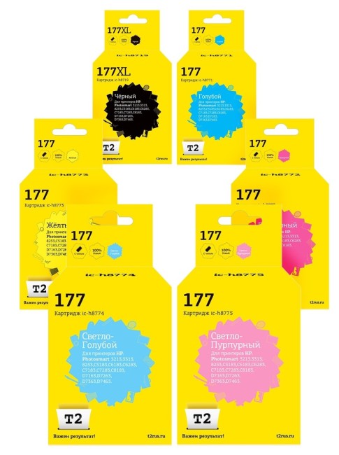 Комплект струйных картриджей T2 IC-H177XL_MP для принтеров HP 177 черный, голубой, пурпурный, желтый, светло-голубой, светло-пурпурный Комплект струйных картриджей T2 IC-H177XL_MP для принтеров HP 177 черный, голубой, пурпурный, желтый, светло-голубой, светло-пурпурный