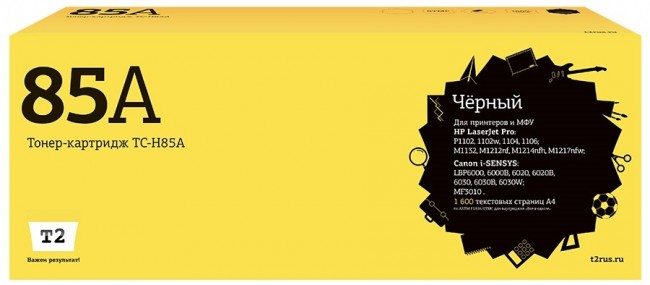Лазерный картридж T2 TC-H85A для принтеров HP LaserJet P1102/ Pro M1132/ 1212/ Canon Cartrige 725 (1600 стр.) черный, с чипом