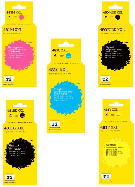 Комплект струйных картриджей T2 IC-CCLI-481XXL_MP для принтеров Canon PGI-480BK XXL/ CLI-481 XXL, пигментный черный, черный, голубой, пурпурный, желтый Комплект струйных картриджей T2 IC-CCLI-481XXL_MP для принтеров Canon PGI-480BK XXL/ CLI-481 XXL, пигментный черный, черный, голубой, пурпурный, желтый