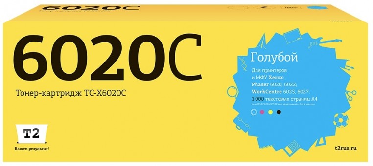 Тонер-картридж T2 TC-X6020C для принтеров Xerox Phaser 6020/ 6022/ WorkCentre 6025/ 6027 (1000 стр.) голубой, с чипом 106R02760 Тонер-картридж T2 TC-X6020C для принтеров Xerox Phaser 6020/ 6022/ WorkCentre 6025/ 6027 (1000 стр.) голубой, с чипом 106R02760