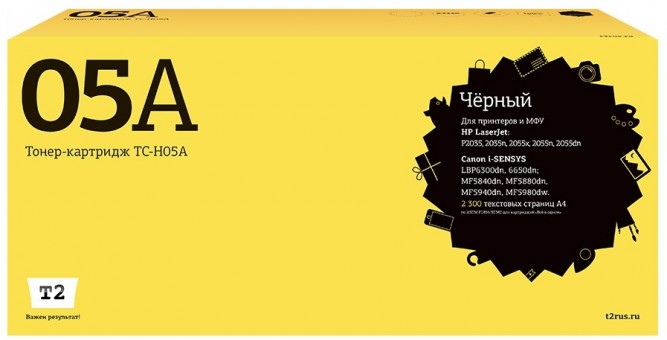 Лазерный картридж T2 TC-H05A для принтеров HP LaserJet P2035/ 2055x/ Canon Cartrige 719 (2300 стр.) черный, с чипом
