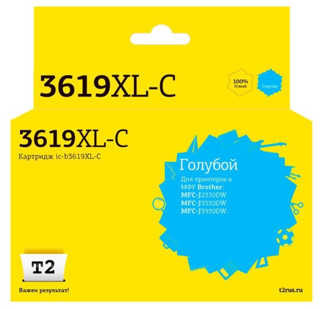 Струйный картридж T2 IC-B3619XL-C для принтеров Brother MFC-J3530DW/ J3930DW, голубой, с чипом
