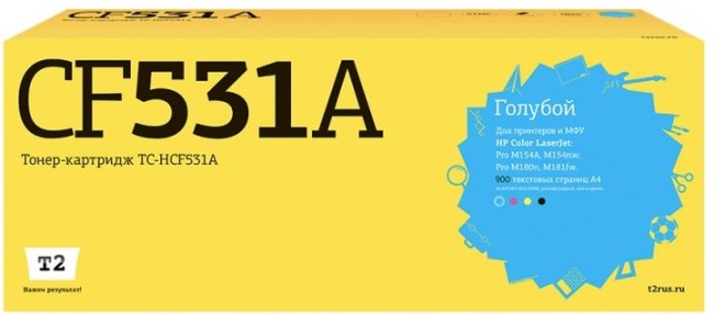 Лазерный картридж T2 TC-HCF531A для принтеров HP Color LaserJet Pro M154a/ M154nw/ M180n/ M181fw (900 стр.) голубой, с чипом Лазерный картридж T2 TC-HCF531A для принтеров HP Color LaserJet Pro M154a/ M154nw/ M180n/ M181fw (900 стр.) голубой, с чипом