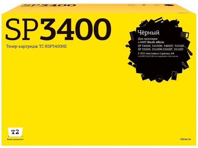 Лазерный картридж T2 TC-RSP3400HE для принтеров Ricoh Aficio SP3400/ 3410/ 3500/ 3510 (5000 стр.) черный, с чипом Лазерный картридж T2 TC-RSP3400HE для принтеров Ricoh Aficio SP3400/ 3410/ 3500/ 3510 (5000 стр.) черный, с чипом