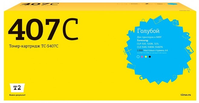 Лазерный картридж T2 TC-S407C для принтеров Samsung CLP-320/ 325/ CLX-3185 (1000 стр.) голубой, с чипом