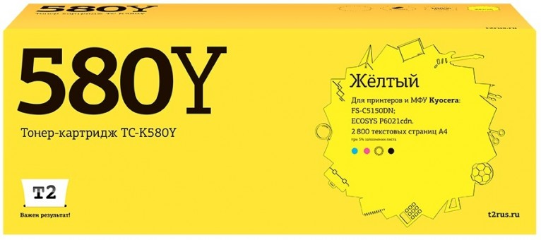 Тонер-картридж T2 TC-K580Y для принтеров Kyocera FS-C5150DN/ ECOSYS P6021cdn (2800 стр.) желтый, с чипом Тонер-картридж T2 TC-K580Y для принтеров Kyocera FS-C5150DN/ ECOSYS P6021cdn (2800 стр.) желтый, с чипом