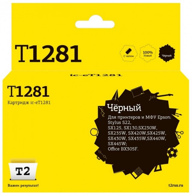 Струйный картридж T2 IC-ET1281 для принтеров Epson Stylus S22/ SX125/ SX130/ SX230/ SX420W/ Office BX305F, черный, с чипом Струйный картридж T2 IC-ET1281 для принтеров Epson Stylus S22/ SX125/ SX130/ SX230/ SX420W/ Office BX305F, черный, с чипом