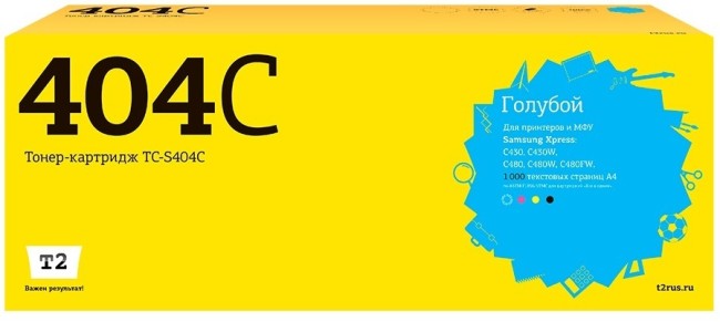 Лазерный картридж T2 TC-S404C для принтеров Samsung Xpress SL-C430/ C430W/ C480/ C480W/ C480FW (1000 стр.) голубой, с чипом Лазерный картридж T2 TC-S404C для принтеров Samsung Xpress SL-C430/ C430W/ C480/ C480W/ C480FW (1000 стр.) голубой, с чипом