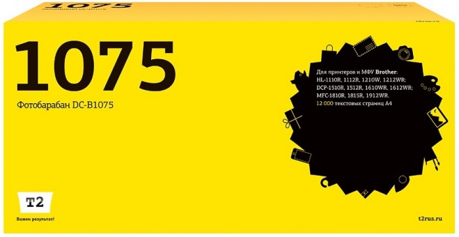 Фотобарабан T2 DC-B1075 для принтеров Brother HL-1110R/ 1210W/ DCP-1510R/ 1610WR/ MFC-1810R (10000 стр.) черный