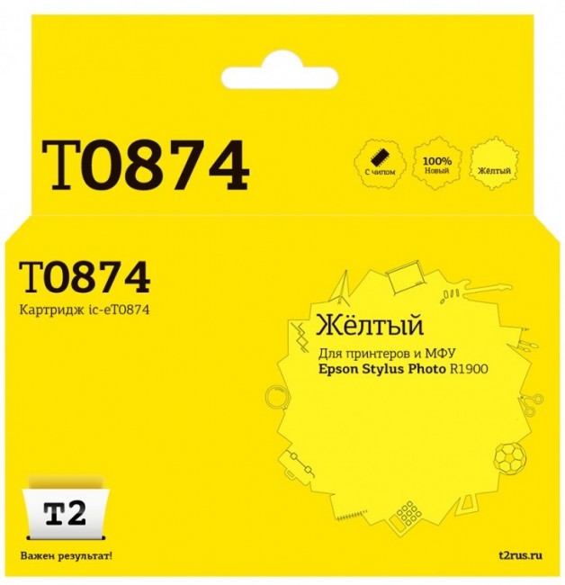 Струйный картридж T2 IC-ET0874 для принтеров Epson Stylus Photo R1900, желтый, с чипом Струйный картридж T2 IC-ET0874 для принтеров Epson Stylus Photo R1900, желтый, с чипом