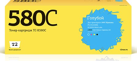 Тонер-картридж T2 TC-K580C для принтеров Kyocera FS-C5150DN/ ECOSYS P6021cdn (2800 стр.) голубой, с чипом