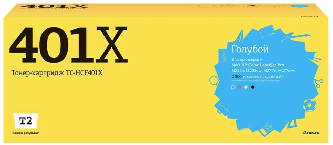 Лазерный картридж T2 TC-HCF401X для принтеров HP CLJ Pro M252n/ M252dw/ M274n/ M277n/ M277dw (2300 стр.) голубой, с чипом Лазерный картридж T2 TC-HCF401X для принтеров HP CLJ Pro M252n/ M252dw/ M274n/ M277n/ M277dw (2300 стр.) голубой, с чипом