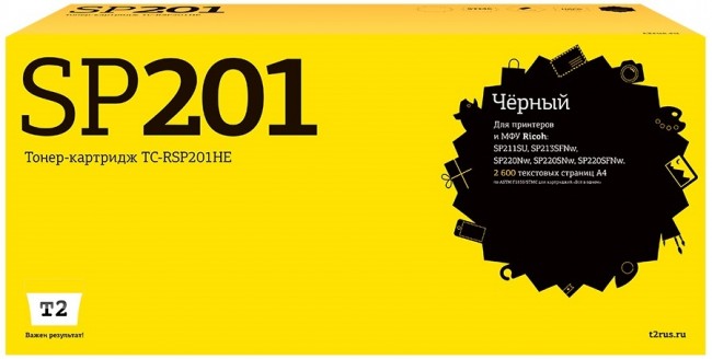 Лазерный картридж T2 TC-RSP201HE для принтеров Ricoh SP211SU/ SP213SFNw/ SP220Nw/ SP220SNw/ SP220SFNw (2600 стр.) черный, с чипом Лазерный картридж T2 TC-RSP201HE для принтеров Ricoh SP211SU/ SP213SFNw/ SP220Nw/ SP220SNw/ SP220SFNw (2600 стр.) черный, с чипом
