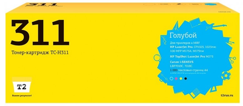 Лазерный картридж T2 TC-H311 для принтеров HP Color LaserJet Pro CP1025/ Pro 100 MFP M175A (1000 стр.) голубой, с чипом Лазерный картридж T2 TC-H311 для принтеров HP Color LaserJet Pro CP1025/ Pro 100 MFP M175A (1000 стр.) голубой, с чипом