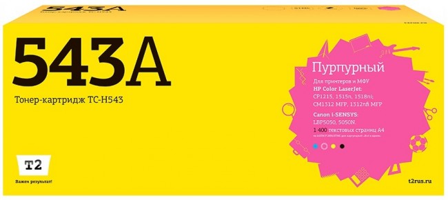 Лазерный картридж T2 TC-H543 для принтеров HP Color LaserJet CP1215/ CP1515n/ Canon 716M (1400 стр.) пурпурный, с чипом