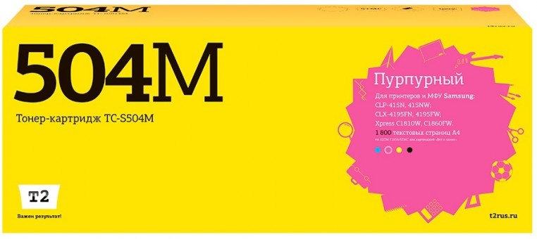 Лазерный картридж T2 TC-S504M для принтеров Samsung CLP-415/ CLX-4195/ Xpress C1810W (1800 стр.) пурпурный, с чипом Лазерный картридж T2 TC-S504M для принтеров Samsung CLP-415/ CLX-4195/ Xpress C1810W (1800 стр.) пурпурный, с чипом