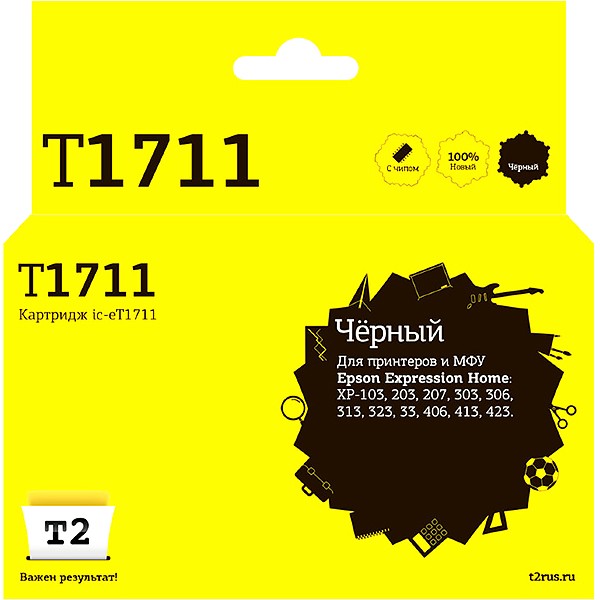 Струйный картридж T2 IC-ET1711 для принтеров Epson Expression Home XP-103/ 203/ 207/ 303/ 306/ 313/ 33/ 406 черный, с чипом