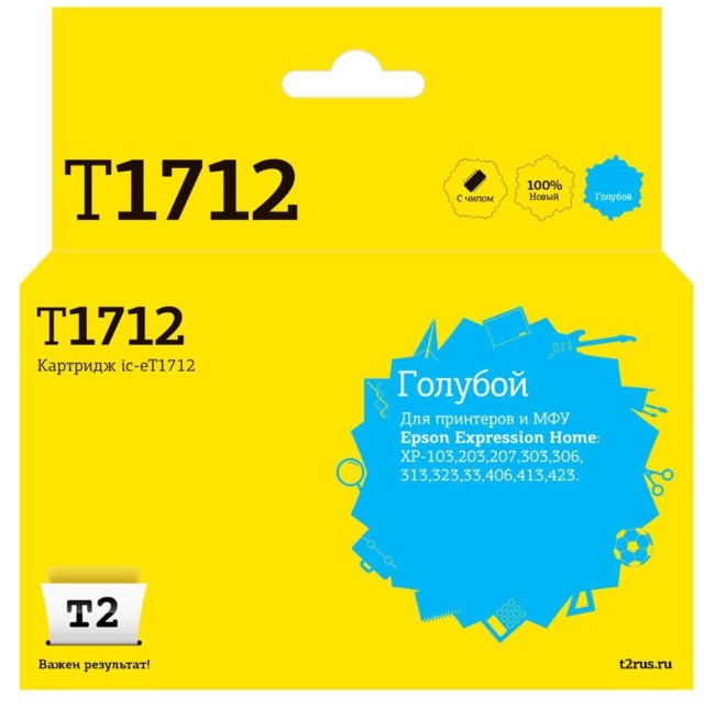 Струйный картридж T2 IC-ET1712 для принтеров Epson Expression Home XP-103/ 203/ 207/ 303/ 306/ 313/ 33/ 406 голубой, с чипом