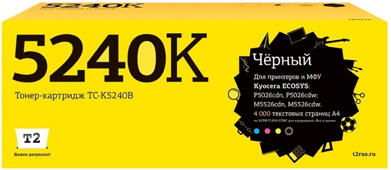 Тонер-картридж T2 TC-K5240B для принтеров Kyocera ECOSYS Р5026cdn/ Р5026cdw/ M5526cdn/ M5526cdw (4000 стр.) черный, с чипом Тонер-картридж T2 TC-K5240B для принтеров Kyocera ECOSYS Р5026cdn/ Р5026cdw/ M5526cdn/ M5526cdw (4000 стр.) черный, с чипом