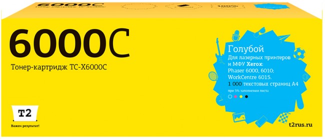 Тонер-картридж T2 TC-X6000C для принтеров Xerox Phaser 6000/ 6010/ WC6015 (1000 стр.) голубой, с чипом 106R01631