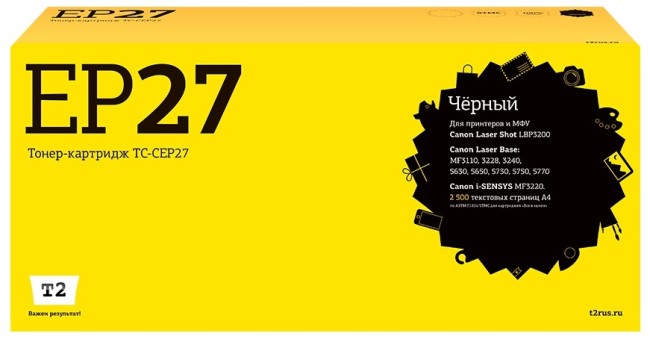 Лазерный картридж T2 TC-CEP27 для принтеров Canon Laser Shot LBP3200/ MF3110/ 3228/ 3240/ 5630/ 5650/ 5730 (2500 стр.) черный Лазерный картридж T2 TC-CEP27 для принтеров Canon Laser Shot LBP3200/ MF3110/ 3228/ 3240/ 5630/ 5650/ 5730 (2500 стр.) черный