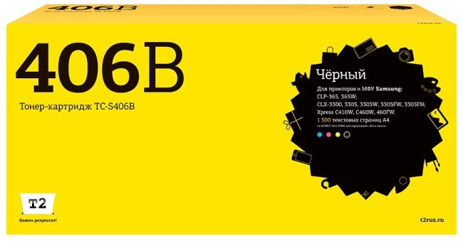 Лазерный картридж T2 TC-S406B для принтеров Samsung CLP-365/ CLX-3300/ 3305/ Xpress C410 (1500 стр.) черный, с чипом