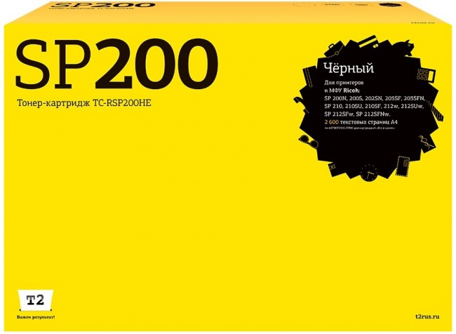 Лазерный картридж T2 TC-RSP200HE для принтеров Ricoh SP200/ 202/ 203/ 210/ 212 (2600 стр.) черный, с чипом Лазерный картридж T2 TC-RSP200HE для принтеров Ricoh SP200/ 202/ 203/ 210/ 212 (2600 стр.) черный, с чипом