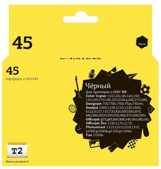Струйный картридж T2 IC-H51645 №45 для принтеров HP Deskjet 930/ 940/ 950/ 960/ 970/ 1220 черный Струйный картридж T2 IC-H51645 №45 для принтеров HP Deskjet 930/ 940/ 950/ 960/ 970/ 1220 черный