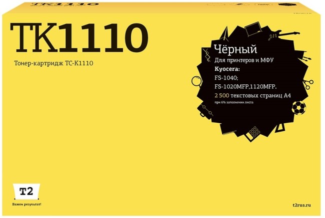 Тонер-картридж T2 TC-K1110 для принтеров Kyocera FS-1040/ 1020MFP/ 1120MFP (2500 стр.) черный, с чипом Тонер-картридж T2 TC-K1110 для принтеров Kyocera FS-1040/ 1020MFP/ 1120MFP (2500 стр.) черный, с чипом