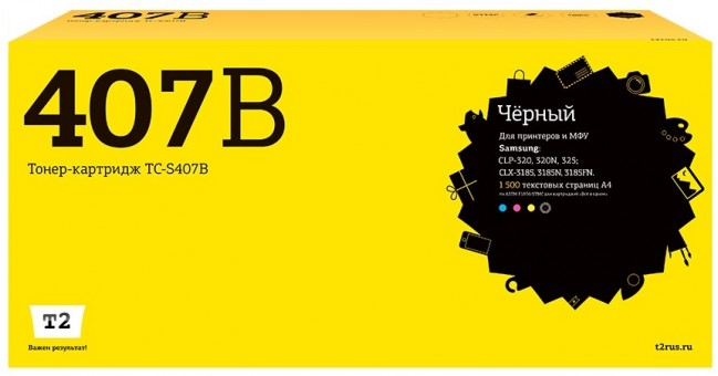 Лазерный картридж T2 TC-S407B для принтеров Samsung CLP-320/ 325/ CLX-3185 (1500 стр.) черный, с чипом