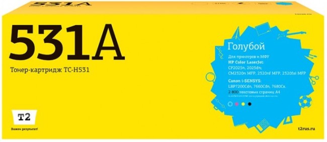 Лазерный картридж T2 TC-H531 для принтеров HP Color LaserJet CP2025/ CM2320n/ Canon 718C (2800 стр.) голубой, с чипом Лазерный картридж T2 TC-H531 для принтеров HP Color LaserJet CP2025/ CM2320n/ Canon 718C (2800 стр.) голубой, с чипом