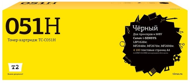 Лазерный картридж T2 TC-C051H для принтеров Canon i-SENSYS LBP162dw/ MF264dw/ MF267dw/ MF269dw (4100 стр.) черный, с чипом
